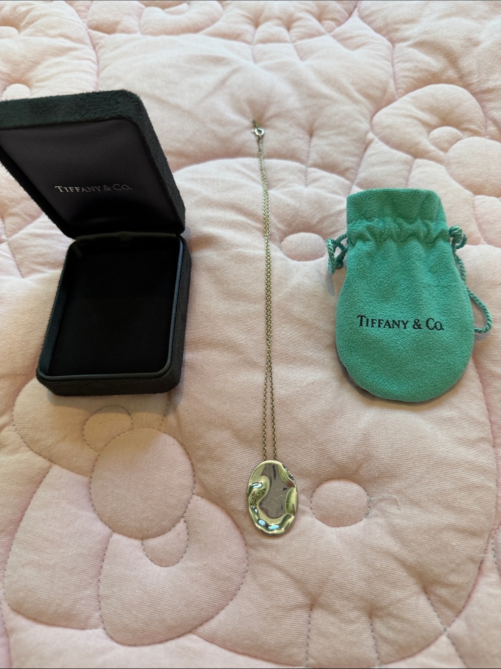 Tiffany & Co. Silver Organic Oval Pendant Necklace with Tiffany Blue Pouch